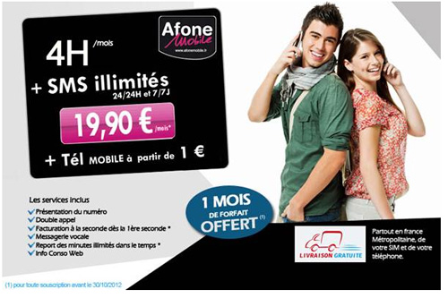 Afone Mobile propose un nouveau forfait 4H + SMS illimités avec un smartphone à 1 € Afone Mobile propose un nouveau forfait 4H + SMS illimités avec un smartphone à 1 €