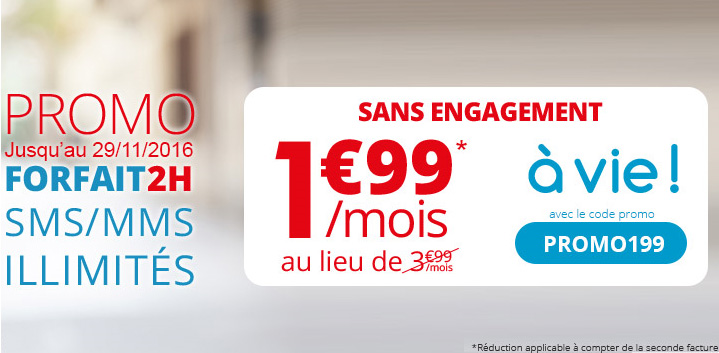 Auchan Telecom propose un forfait 2h d'appels avec des SMS/MMS illimités pour 1.99 € par mois