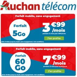 Auchan Telecom : deux forfaits en série limitée 5 Go et 150 Go jusqu'au 27 octobre Auchan Telecom : deux forfaits en série limitée 5 Go et 150 Go jusqu'au 27 octobre