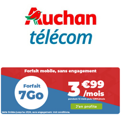 Auchan Telecom propose un forfait en série limitée 5 Go à 3,99 € jusqu'au 6 décembre Auchan Telecom propose un forfait en série limitée 5 Go à 3,99 € jusqu'au 6 décembre