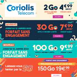 Coriolis Telecom : 4 forfaits sans engagement de 2 Go, 30 Go, 100 et 150 Go en promotion jusqu'au 7 décembre Coriolis Telecom : 4 forfaits sans engagement de 2 Go, 30 Go, 100 et 150 Go en promotion jusqu'au 7 décembre