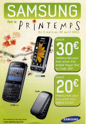 Jusqu'à 30 € remboursés pour l'achat de trois mobiles Samsung Jusqu'à 30 € remboursés pour l'achat de trois mobiles Samsung