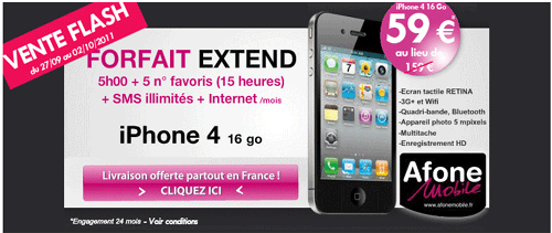 L'iPhone4 16Go à 59 € chez AfoneMobile L'iPhone4 16Go à 59 € chez AfoneMobile