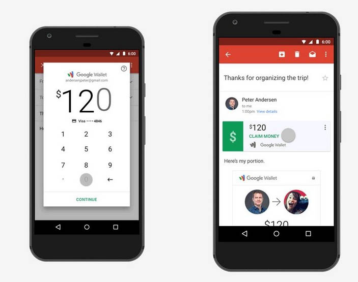On peut maintenant transférer de l'argent dans Gmail sur Android