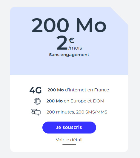 Téléphone Forfait 200 min + 200 SMS ou MMS + 200 Mo sans engagement