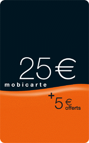 Téléphone Recharge Mobicarte 25 €  + 5 € offerts -Plan Soir et Week End-